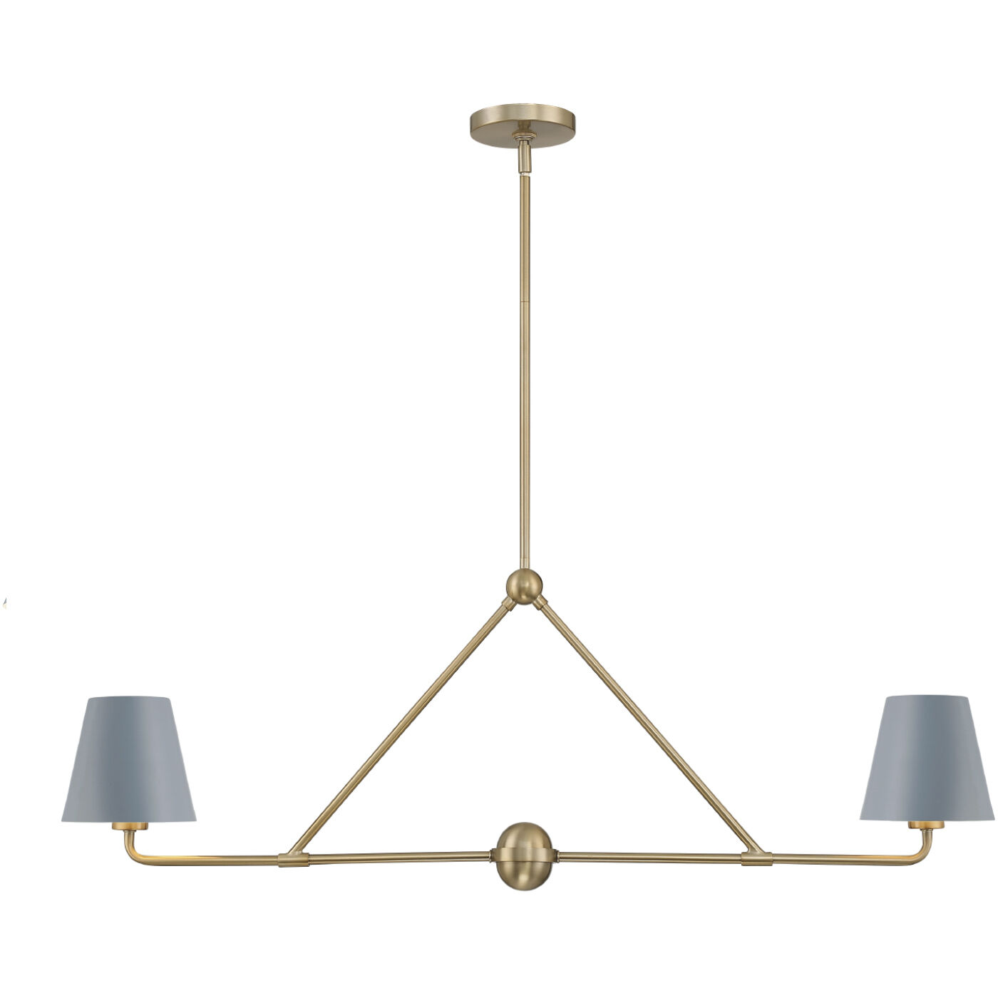 Xavier 2 Light 42 inch Vibrant Gold Linear Chandelier Ceiling Light in Vibrant Gold and Blue
