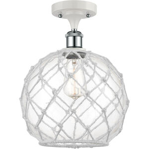 Ballston Large Farmhouse Rope LED 10 inch White and Polished Chrome Semi-Flush Mount Ceiling Light in Clear Glass with White Rope, Ballston