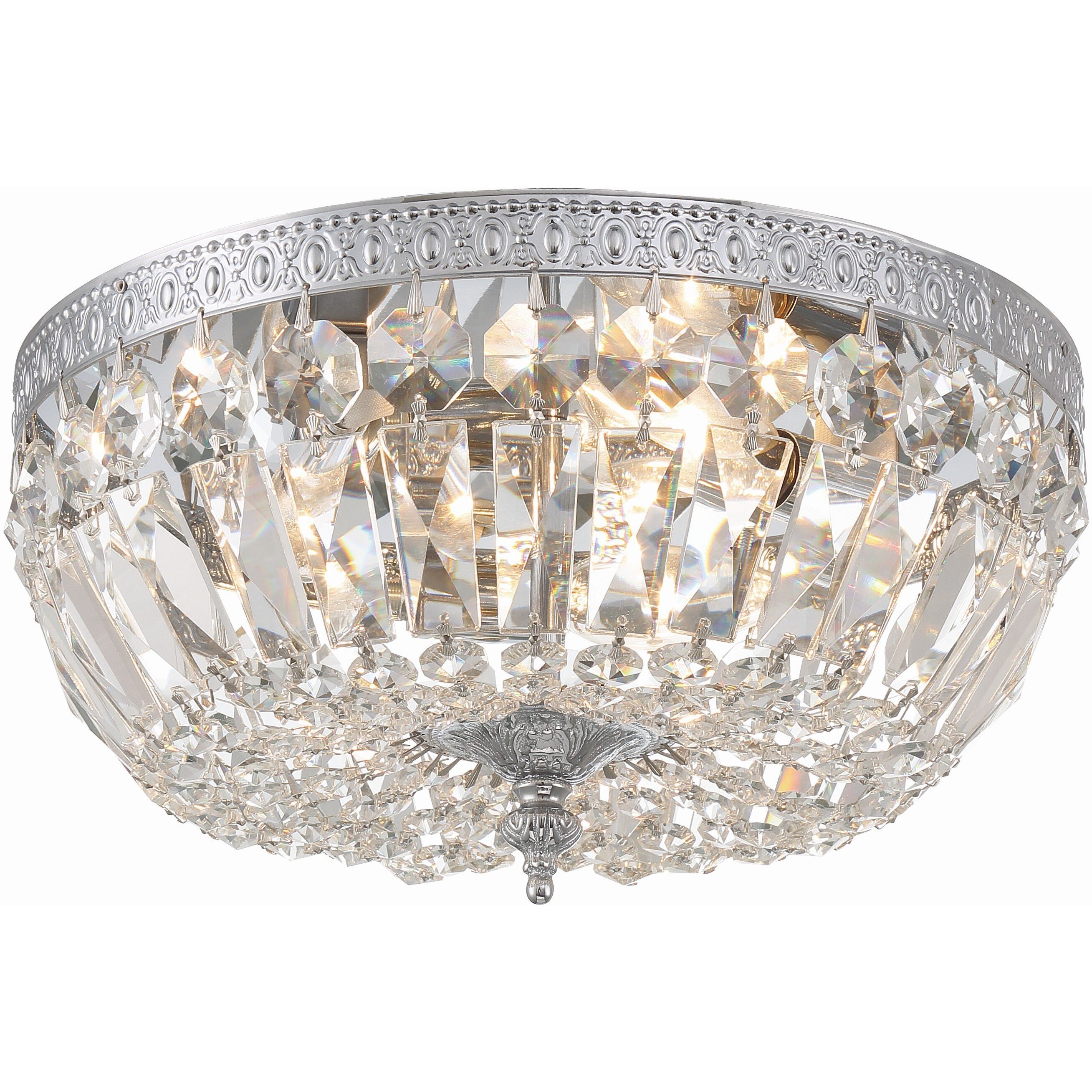 Waltham 3 Light 12 inch Polished Chrome Flush Ceiling Light in Clear Hand Cut