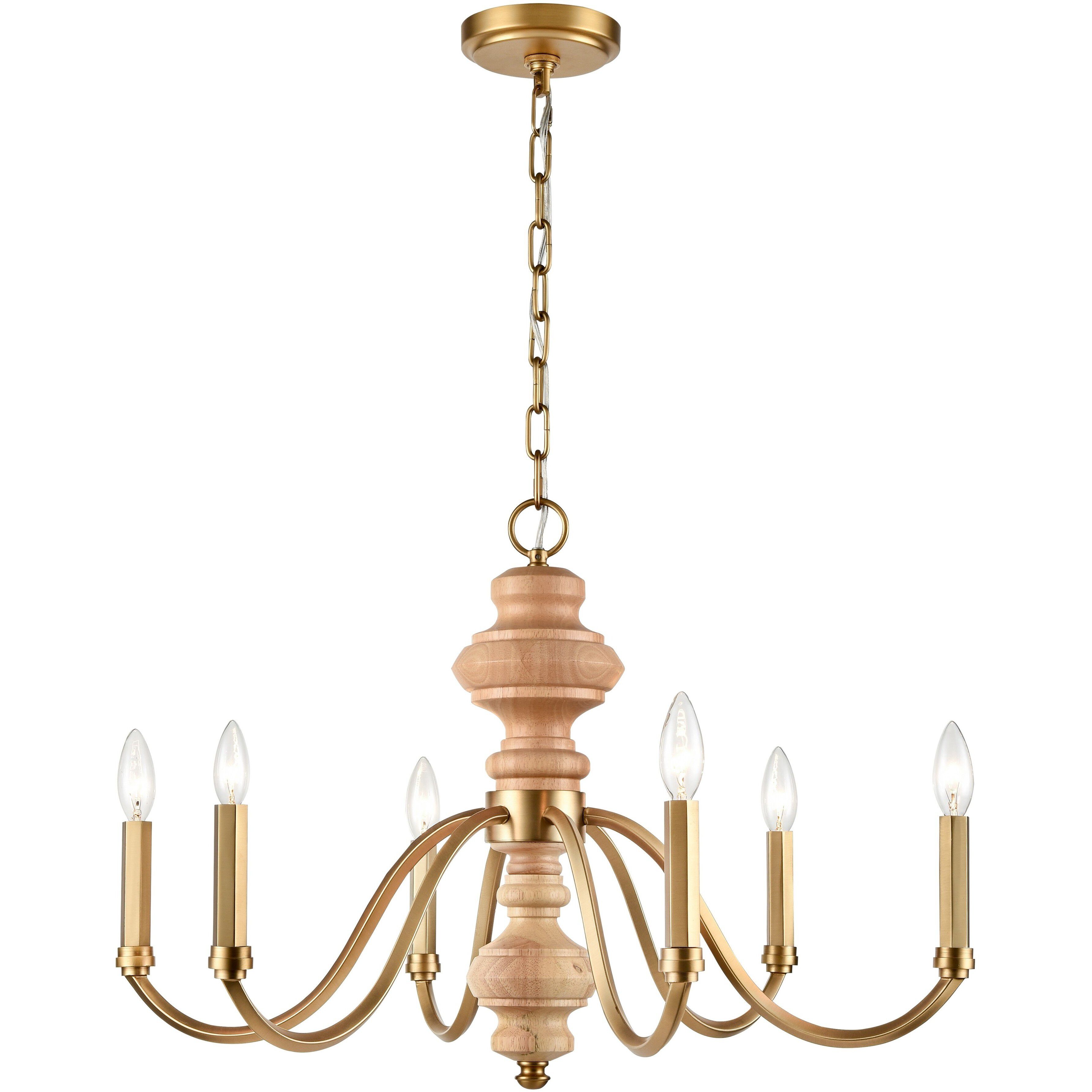 French Country 6 Light 27 inch Natural Brass Chandelier Ceiling Light, Converts to Semi Flush