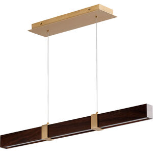 Decca LED 36 inch Aged Brass And Walnut Linear Pendant Ceiling Light