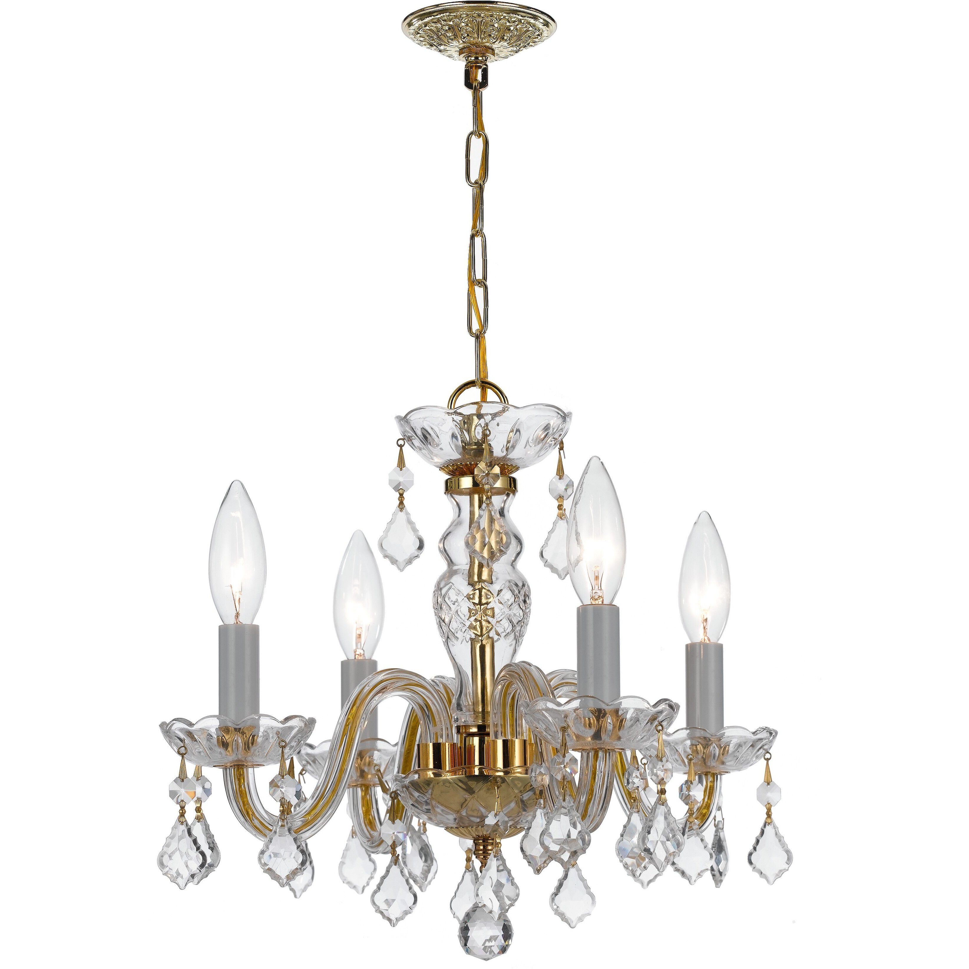 Traditional Crystal 4 Light 15 inch Polished Brass Mini Chandelier Ceiling Light in Clear Swarovski Strass