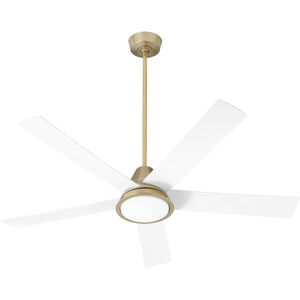 Temple 56 inch Aged Brass/White with White Blades Ceiling Fan