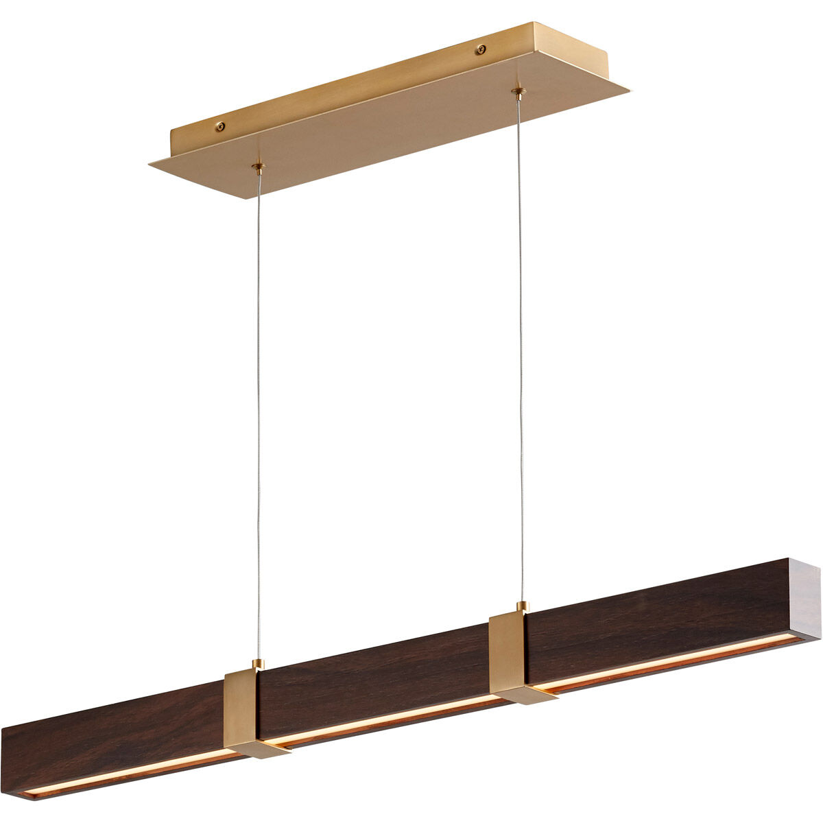 Decca LED 36 inch Aged Brass And Walnut Linear Pendant Ceiling Light