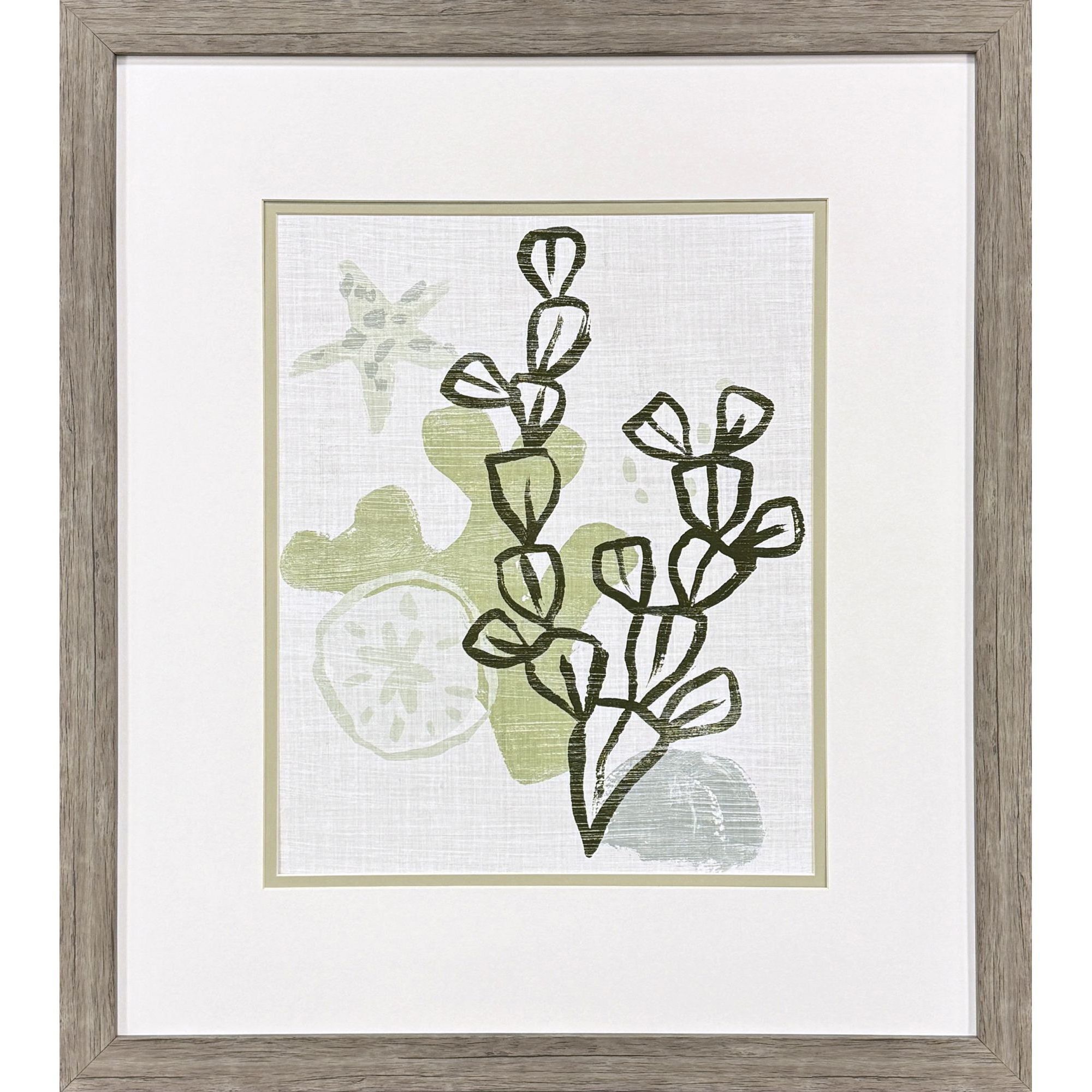 Coral Blockprint Green and Gray and Neutral Framed Art, Propac