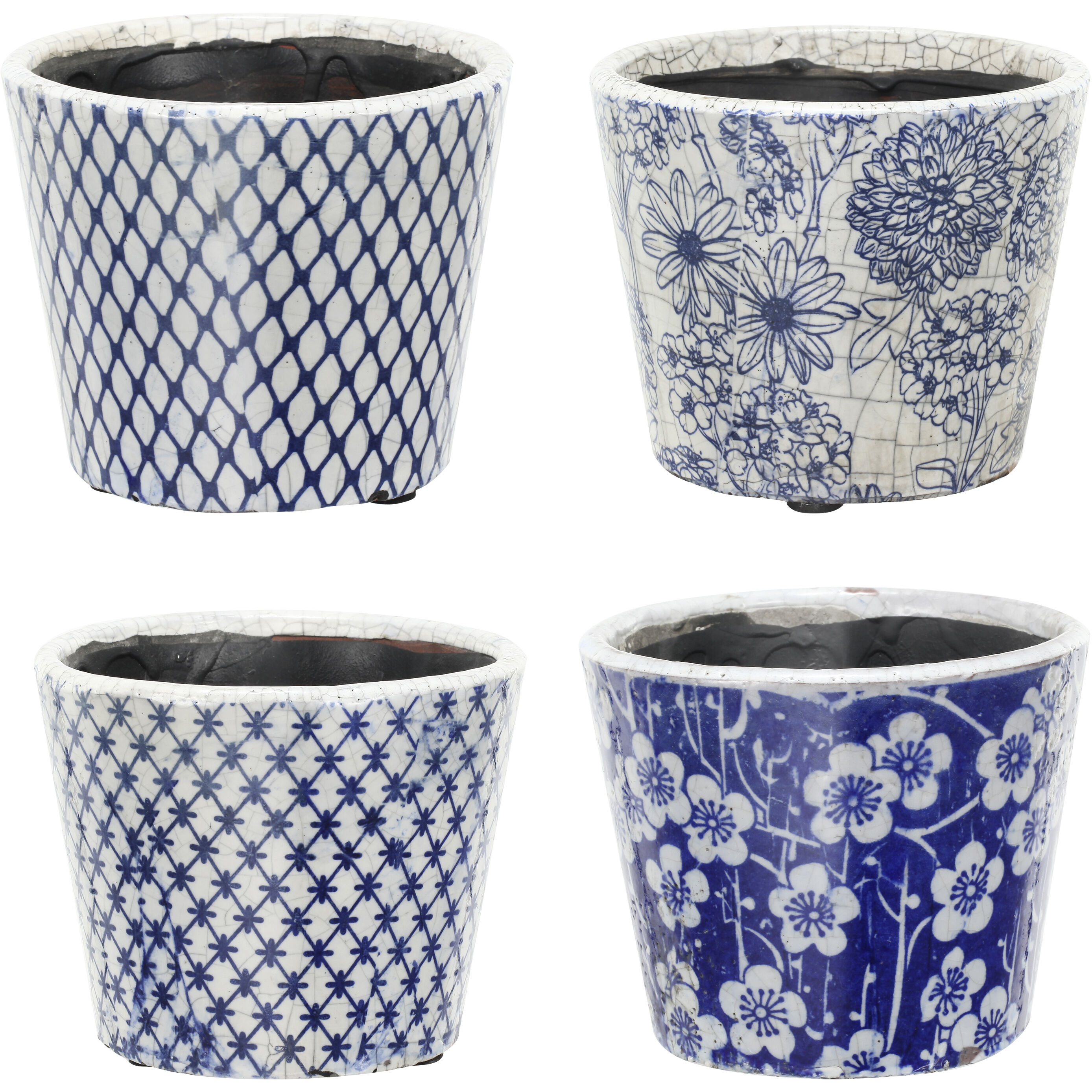 Terracotta Blue and White Outdoor Planter, Set of 4