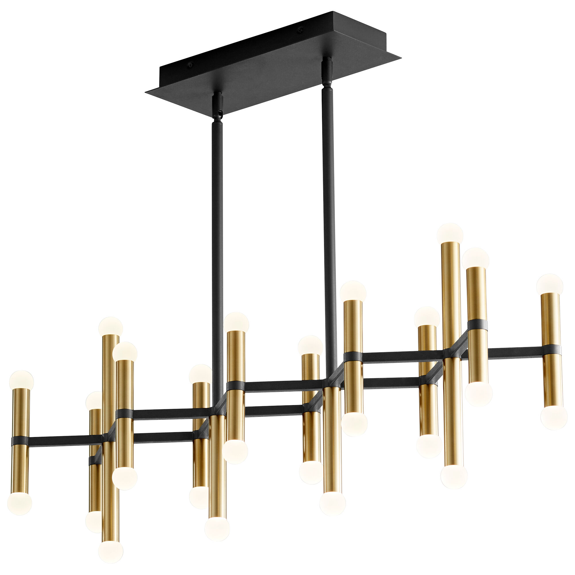 Nero 26 Light 34 inch Black with Aged Brass Linear Chandelier Ceiling Light